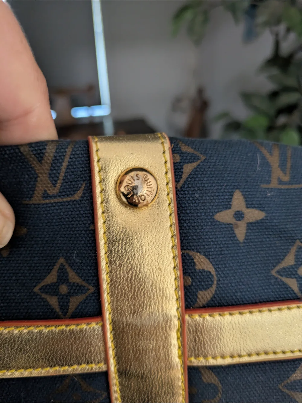 Louis Vuitton Navy Monogram Canvas Satchels And with Gold Leather Trim